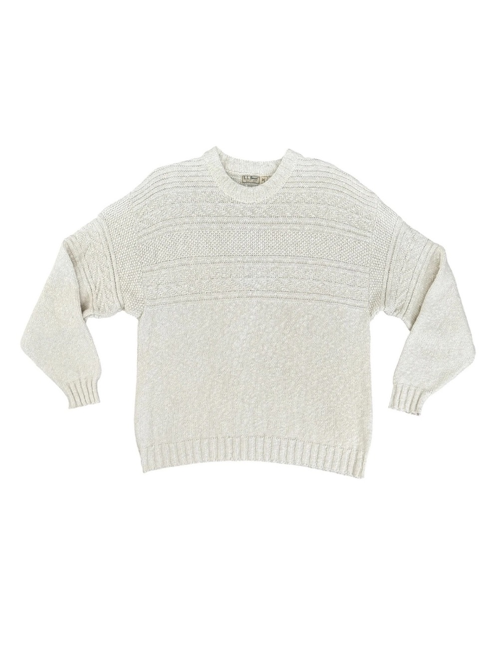 Vintage L.L.Bean 100% Cotton Sweater Made in Maine, USA Cream Fisherman Knit XL